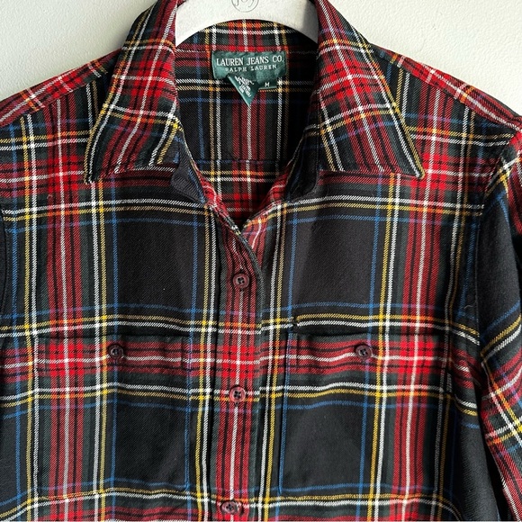 Ralph Lauren Jean Co. Shirt Wool Tartan Plaid Suede Elbow Patches​​ - Picture 4 of 6